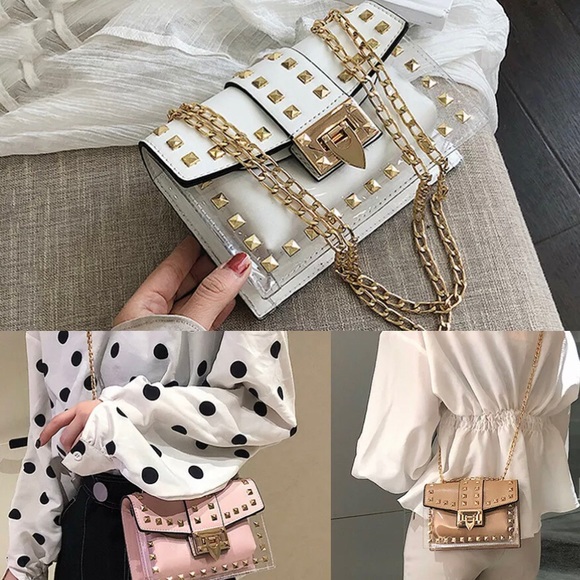 Leather Handbag Rivet Transparent 2 IN 1 Clear Bag - Picture 4 of 4